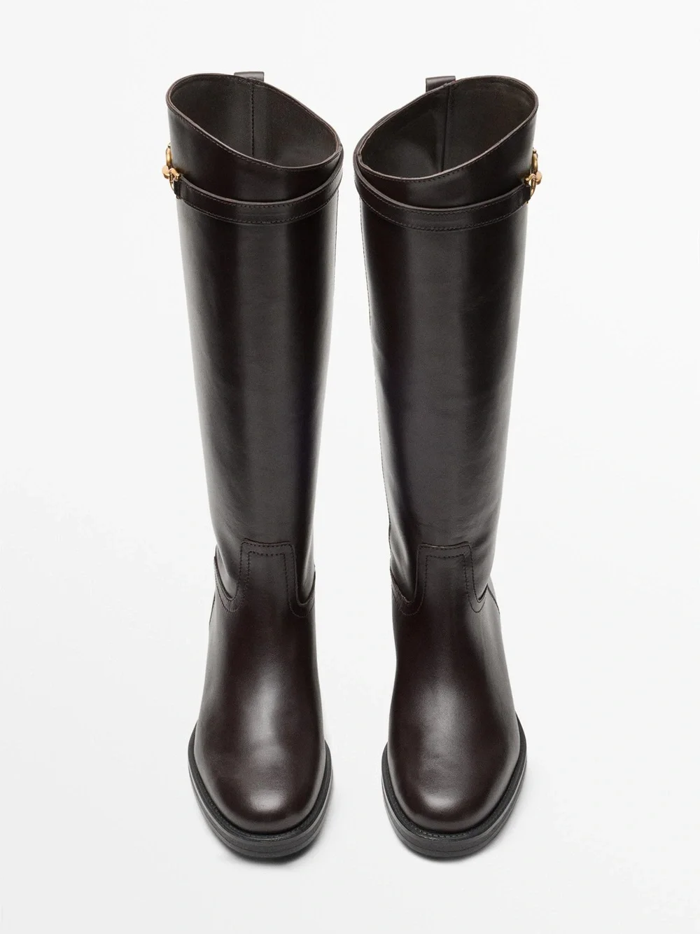 Massimo Dutti Tall Leather Riding Boots - Dark Brown